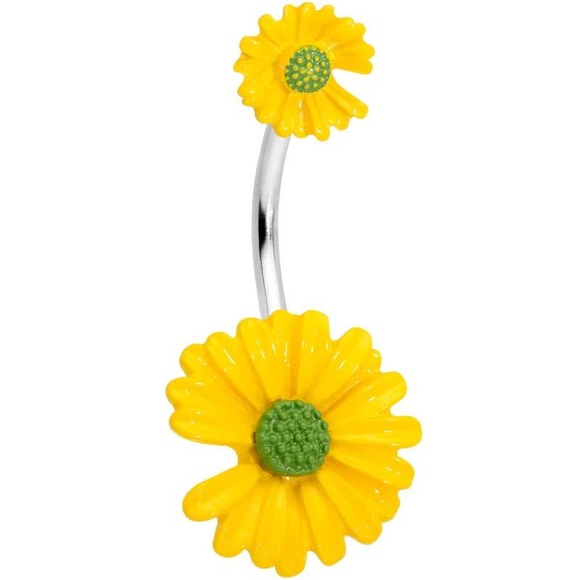 Body Candy Jewelry - Yellow double sunflower summer party travel vacation casual 14G belly‎ ring